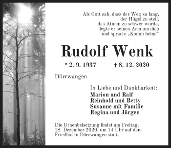 Traueranzeige von Rudolf Wenk von Dinkelsbühl/ Feuchtwangen