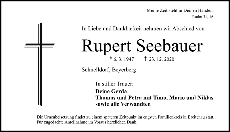  Traueranzeige für Rupert Seebauer vom 28.12.2020 aus Dinkelsbühl/ Feuchtwangen