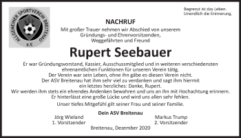 Traueranzeige von Rupert Seebauer von Dinkelsbühl/ Feuchtwangen