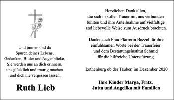 Traueranzeige von Ruth Lieb von Rothenburg