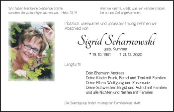 Traueranzeige von Sigrid Scharnowski von Ansbach