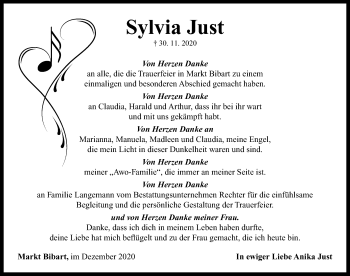 Traueranzeige von Sylvia Just von Neustadt/ Scheinfeld/ Uffenheim