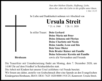 Traueranzeige von Ursula Streit von Neustadt/ Scheinfeld/ Uffenheim