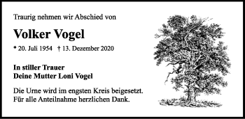 Traueranzeige von Volker Vogel von Rothenburg