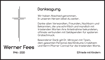 Traueranzeige von Werner Fees von Dinkelsbühl/ Feuchtwangen