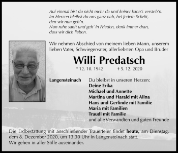 Traueranzeige von Willi Predatsch von Neustadt/ Scheinfeld/ Uffenheim