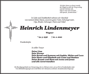 Traueranzeige von Heinrich Lindenmeyer von DINKELSBÜHL/ FEUCHTWANGEN