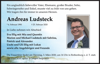 Traueranzeige von Andreas Ludsteck von Rothenburg