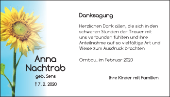 Traueranzeige von Anna Nachtrab von Ansbach