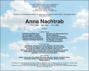 Traueranzeige von Anna Nachtrab von Ansbach