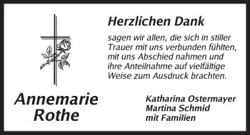 Traueranzeige von Annemarie Rothe von Ansbach