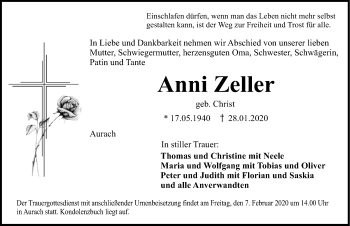 Traueranzeige von Anni Zeller von Gesamtausgabe