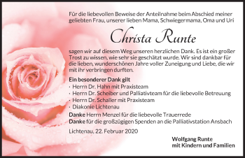 Traueranzeige von Christa Runte von Ansbach