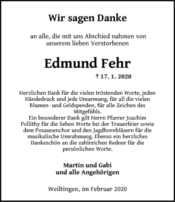 Traueranzeige von Edmund Fehr von Dinkelsbühl/ Feuchtwangen