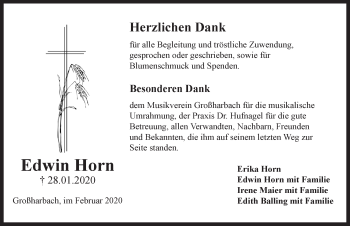 Traueranzeige von Edwin Horn von Rothenburg