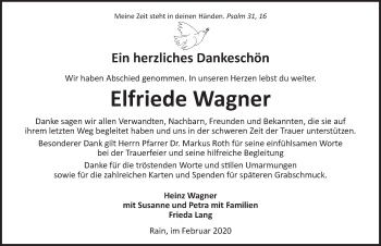 Traueranzeige von Elfriede Wagner von Dinkelsbühl/ Feuchtwangen