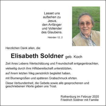 Traueranzeige von Elisabeth Soldner von Rothenburg