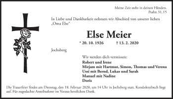 Traueranzeige von Else Meier von Ansbach