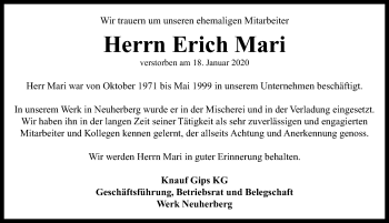 Traueranzeige von Erich Mari von Neustadt/ Scheinfeld/ Uffenheim