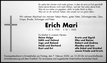 Traueranzeige von Erich Mari von Neustadt/ Scheinfeld/ Uffenheim