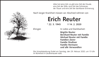 Traueranzeige von Erich Reuter von Dinkelsbühl/ Feuchtwangen