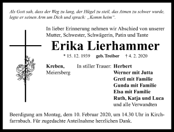 Traueranzeige von Erika Lierhammer von Neustadt/ Scheinfeld/ Uffenheim