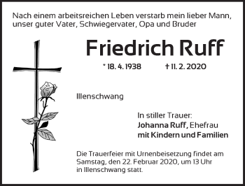 Traueranzeige von Friedrich Ruff von Dinkelsbühl/ Feuchtwangen