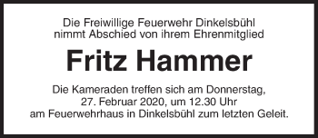 Traueranzeige von Fritz Hammer von Dinkelsbühl/ Feuchtwangen