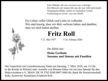 Traueranzeige von Fritz Roll von Rothenburg