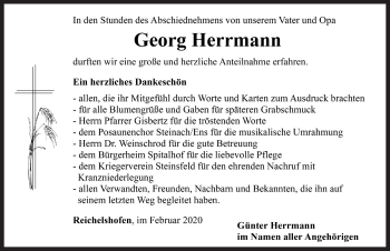 Traueranzeige von Georg Herrmann von Rothenburg