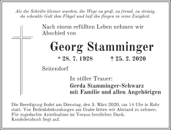 Traueranzeige von Georg Stammfinger von Ansbach