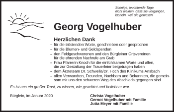 Traueranzeige von Georg Vogelhuber von Ansbach