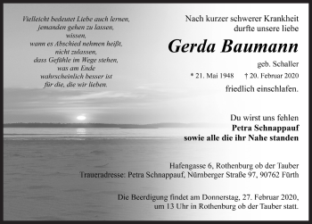 Traueranzeige von Gerda Baumann von Rothenburg