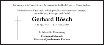 Traueranzeige von Gerhard Rösch von Rothenburg