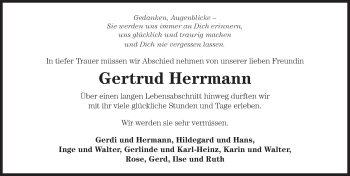 Traueranzeige von Gertrud Herrmann von Rothenburg