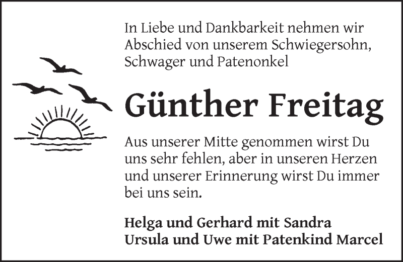  Traueranzeige für Günther Freitag vom 08.02.2020 aus Dinkelsbühl/ Feuchtwangen