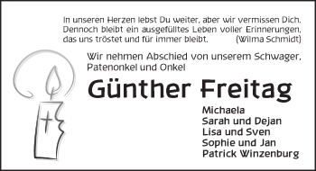 Traueranzeige von Günther Freitag von Dinkelsbühl/ Feuchtwangen