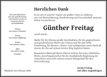 Traueranzeige von Günther Freitag von Dinkelsbühl/ Feuchtwangen