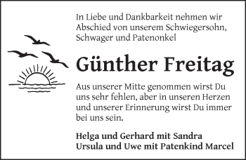 Traueranzeige von Günther Freitag von Dinkelsbühl/ Feuchtwangen