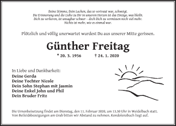 Traueranzeige von Günther Freitag von Dinkelsbühl/ Feuchtwangen