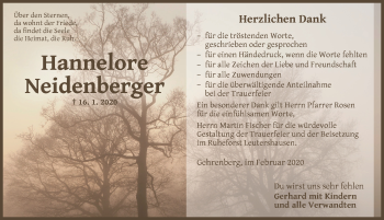 Traueranzeige von Hannelore Neidenberger von Dinkelsbühl/ Feuchtwangen