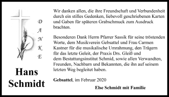 Traueranzeige von Hans Schmidt von Rothenburg