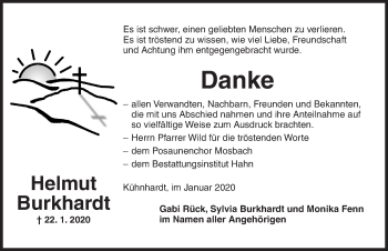 Traueranzeige von Helmut Burkhardt von Dinkelsbühl/ Feuchtwangen