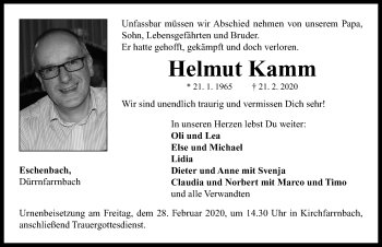 Traueranzeige von Helmut Kamm von Neustadt/ Scheinfeld/ Uffenheim