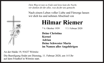 Traueranzeige von Hilmar Riemer von Rothenburg