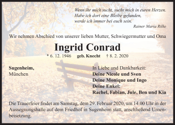 Traueranzeige von Ingrid Conrad von Neustadt/ Scheinfeld/ Uffenheim