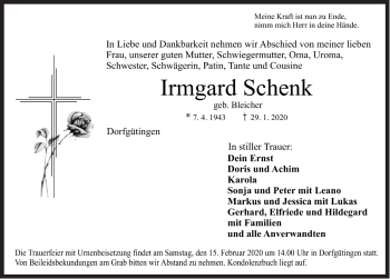 Traueranzeige von Irmgard Schenk von Dinkelsbühl/ Feuchtwangen