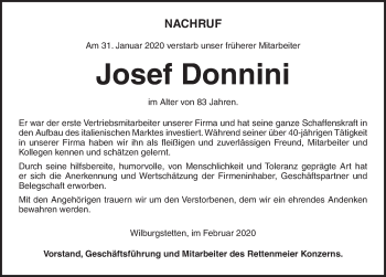 Traueranzeige von Josef Donnini von Dinkelsbühl/ Feuchtwangen