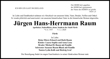 Traueranzeige von Jürgen Hans-Herrmann Raum von Neustadt/ Scheinfeld/ Uffenheim