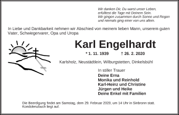 Traueranzeige von Karl Engelhardt von Dinkelsbühl/ Feuchtwangen